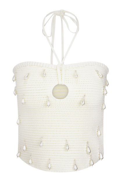 Halter en tricot perlé Aletta - Ivoire