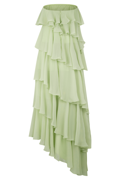 Robe Maxi Alexa en Chiffon à Volants - Vert Citron Pastel