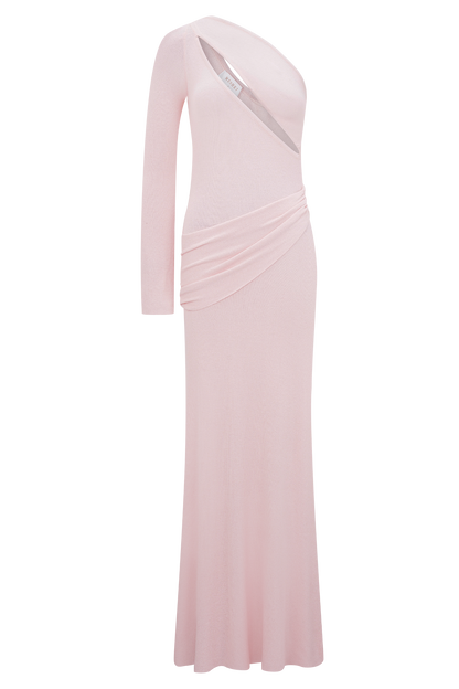 Robe Maxi Tricotée à Épaule Découverte Alexius - Rose Poussière