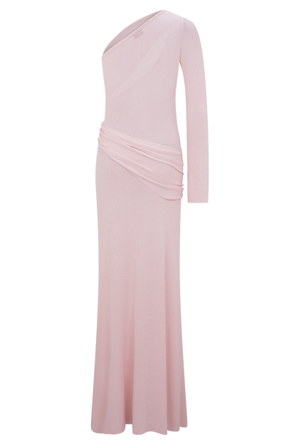 Robe Maxi Tricotée à Épaule Découverte Alexius - Rose Poussière