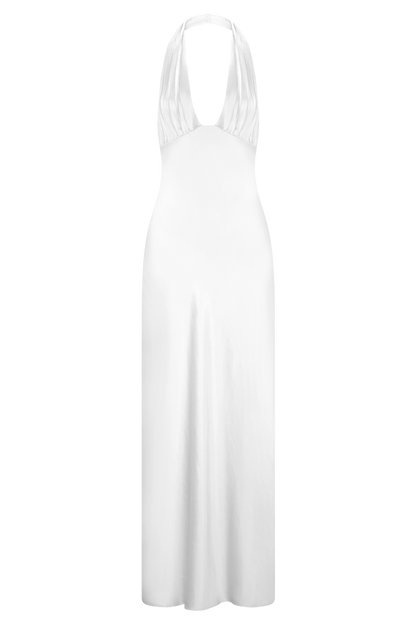 Alice Robe Maxi Satin à Décolleté Croisé - Blanc