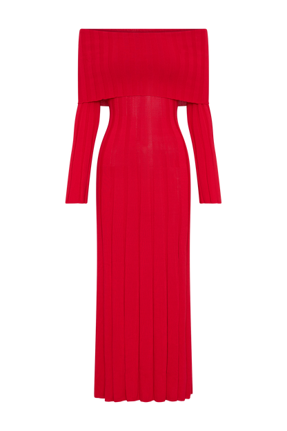 Robe mi-longue en jersey à manches longues Alonza - Rouge