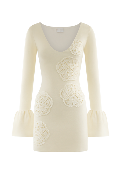 Mini-robe en tricot crochet Amari - Ivoire