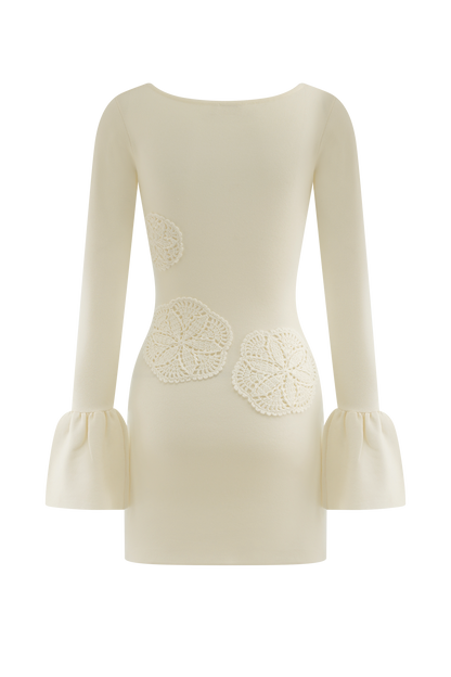 Mini-robe en tricot crochet Amari - Ivoire