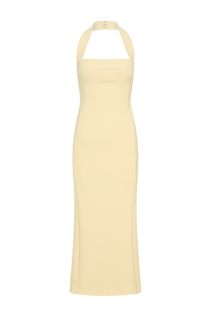 Amelita Robe Midi Croisée à Manches Bouffantes - Jaune Pale