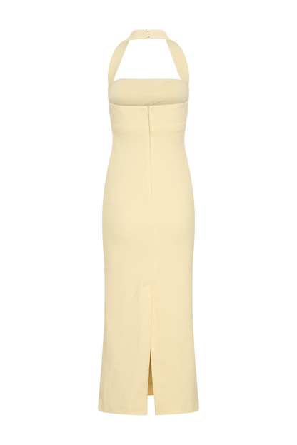 Amelita Robe Midi Croisée à Manches Bouffantes - Jaune Pale
