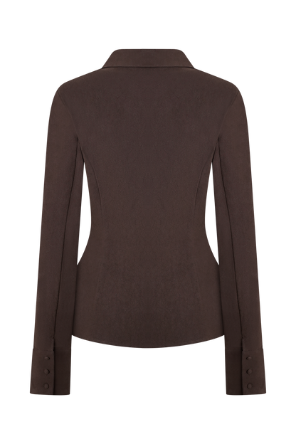 Chemise à col enroulable Annalee en coton avec perles - Espresso foncé