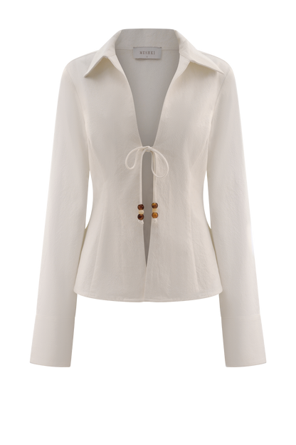 Chemise à col en coton avec perles Annalee - Blanc