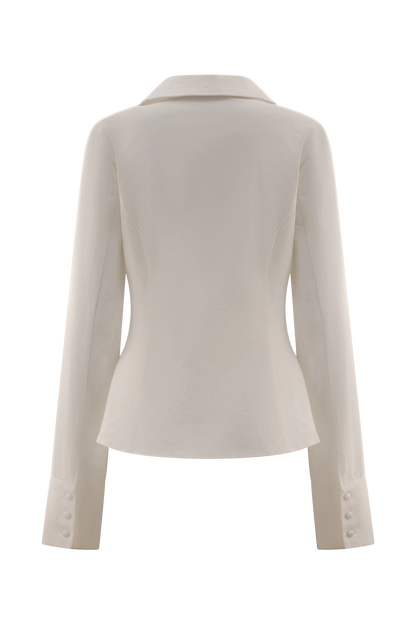 Chemise à col en coton avec perles Annalee - Blanc