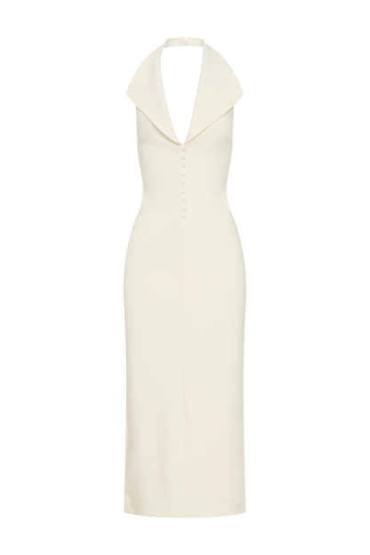 Robe midi en crêpe à col halter Annita - Ivoire