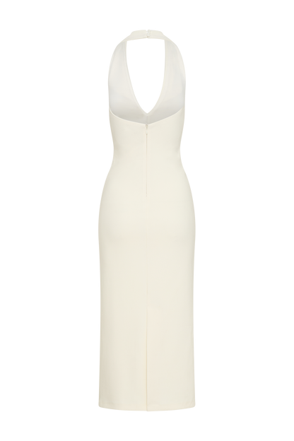 Robe midi en crêpe à col halter Annita - Ivoire