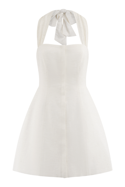 Anya Robe Mini en Lin avec Décolleté Halter - Marron Clair