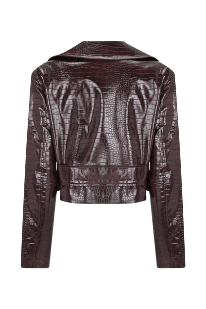 Veste courte en simili cuir effet croco Archie - Bourgogne