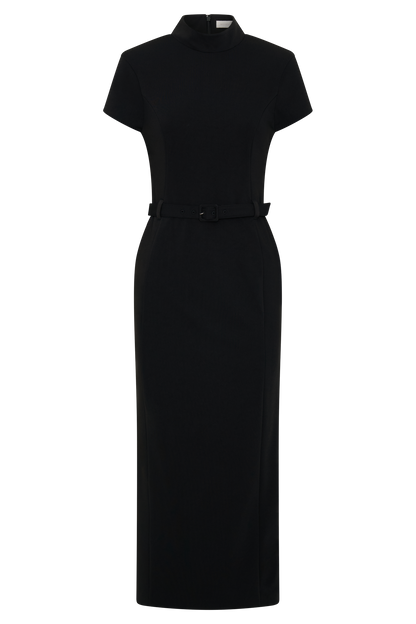 Robe midi en crêpe à manches courtes Arwyn - Noir