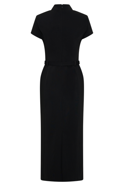 Robe midi en crêpe à manches courtes Arwyn - Noir