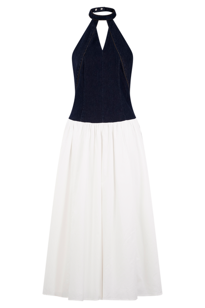 Robe midi en coton denim Ashwin - Bleu indigo