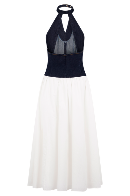 Robe midi en coton denim Ashwin - Bleu indigo