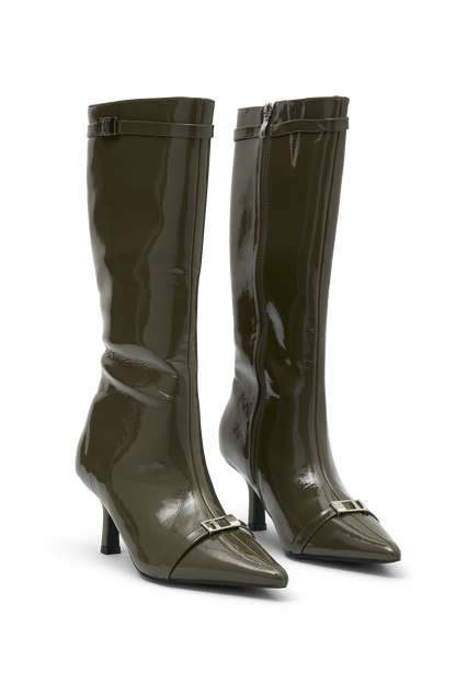 Botte à boucle en simili cuir verni Astra - Khaki