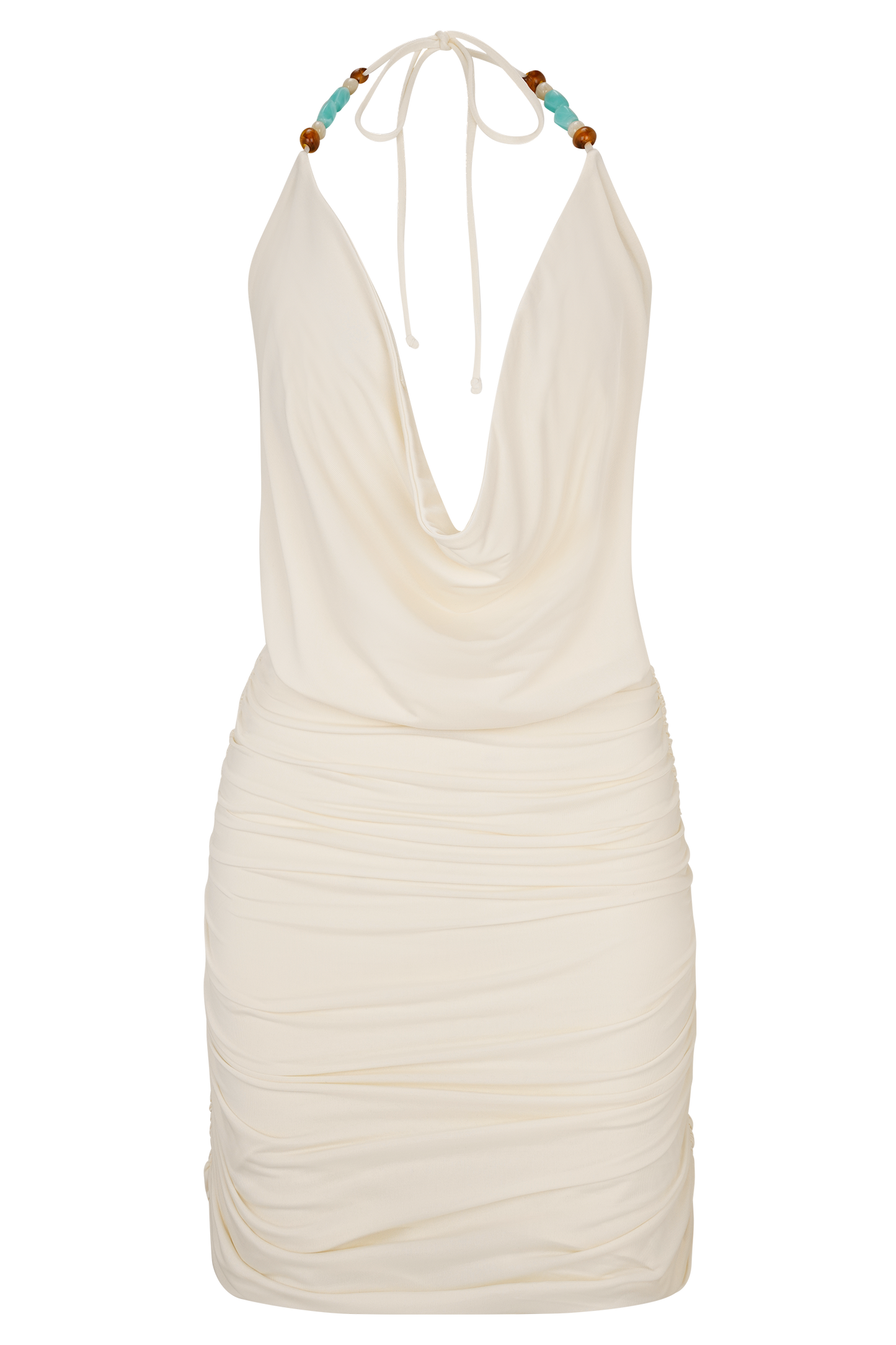 Mini-robe à col montant et perles Astraeus - Ivoire