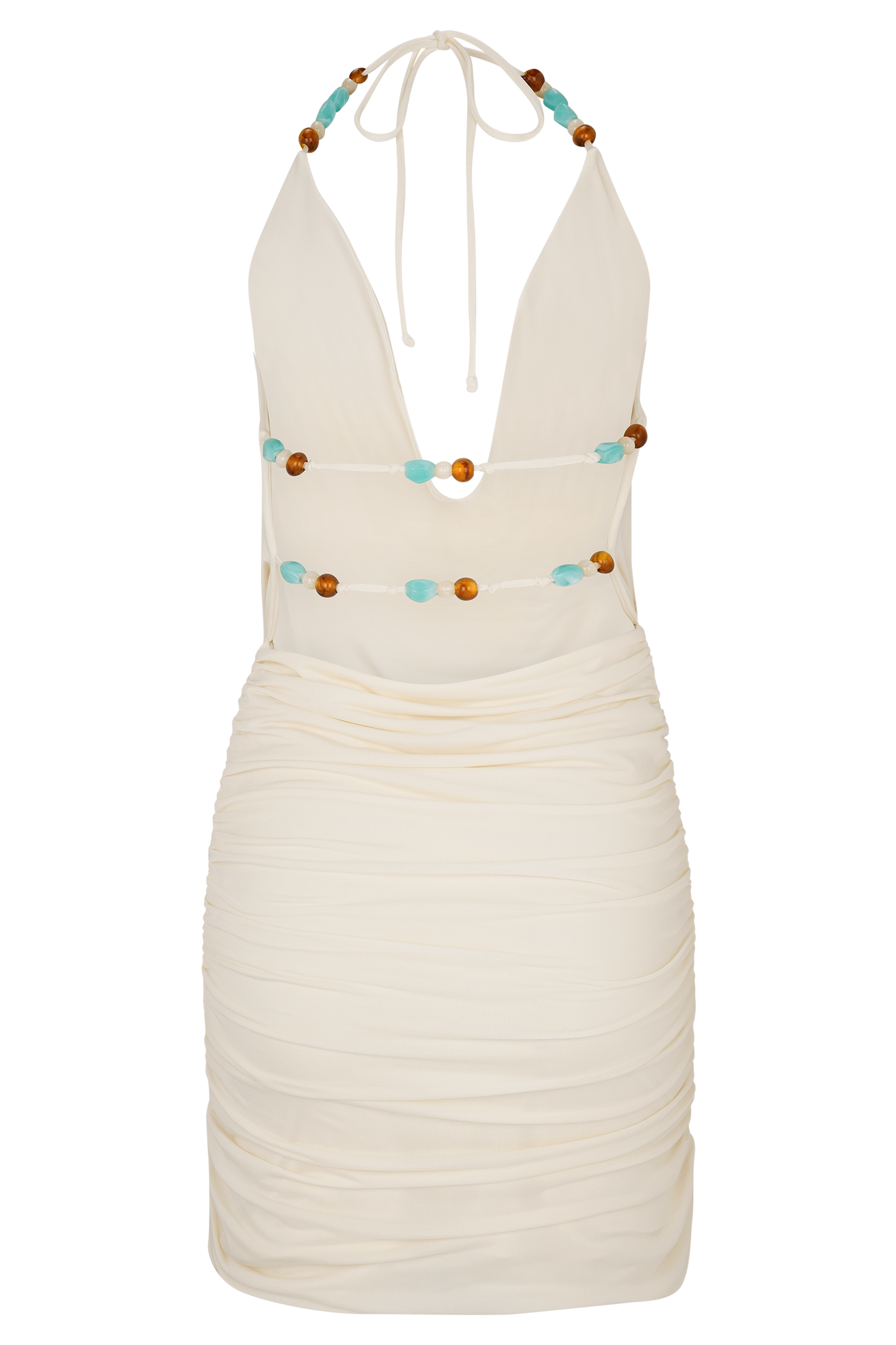 Mini-robe à col montant et perles Astraeus - Ivoire