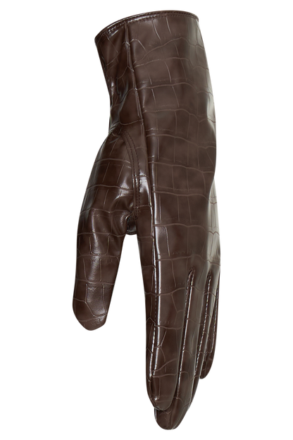 Gants en simili cuir croco Atlas - Chocolat