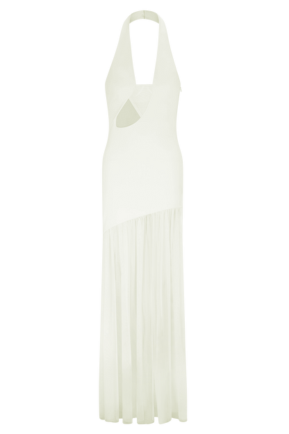 Aubree Robe Maxi en Crêpe et Mèche - Ivoire