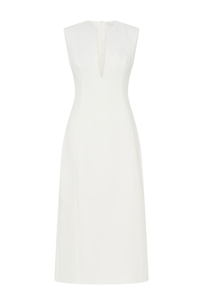 Audrine Robe Midi Sans Manches - Ivoire