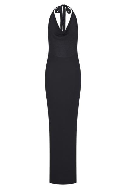 Robe Maxi Tricot Col Chandail Ayella - Noir