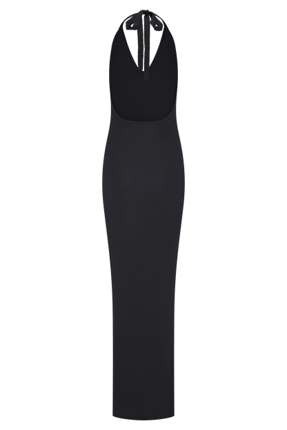 Robe Maxi Tricot Col Chandail Ayella - Noir