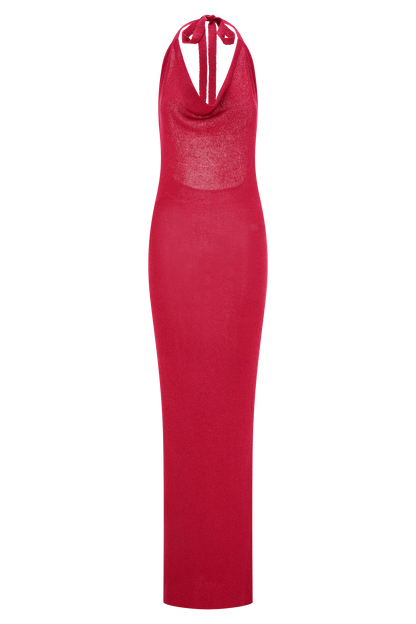 Robe Maxi Tricot Col Chandail Ayella - Framboise