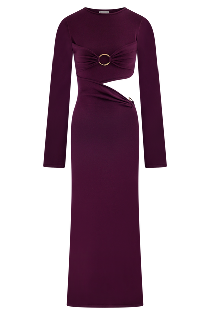 Robe mi-longue en jersey à manches longues Azariah - Prune
