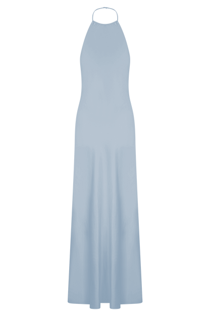 Bella Robe Maxi Satin Halter - Bleu Glacé