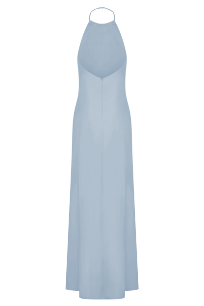Bella Robe Maxi Satin Halter - Bleu Glacé