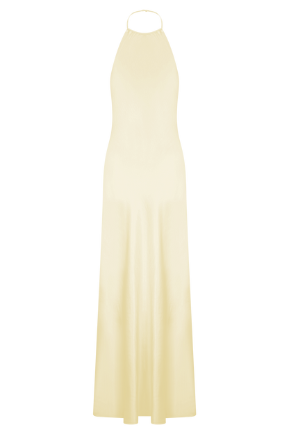 Robe longue satinée à col montant Bella - Citron