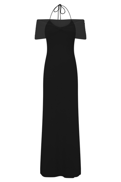 Bernadina Robe Maxi Halter en Maille et Tissu Élastique - Noir