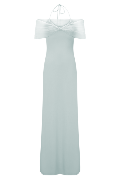 Bernadina Robe Maxi Halter en Maille et Tissu Élastique - Bleu Clair