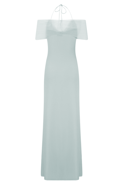 Bernadina Robe Maxi Halter en Maille et Tissu Élastique - Bleu Clair