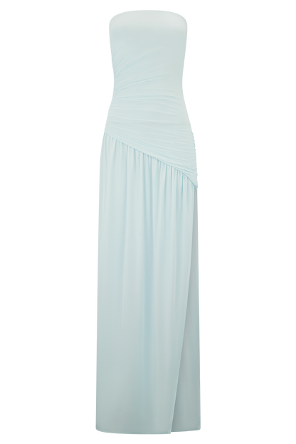 Robe Maxi Slinky Sans Bretelles Bex avec Fente - Bleu Clair