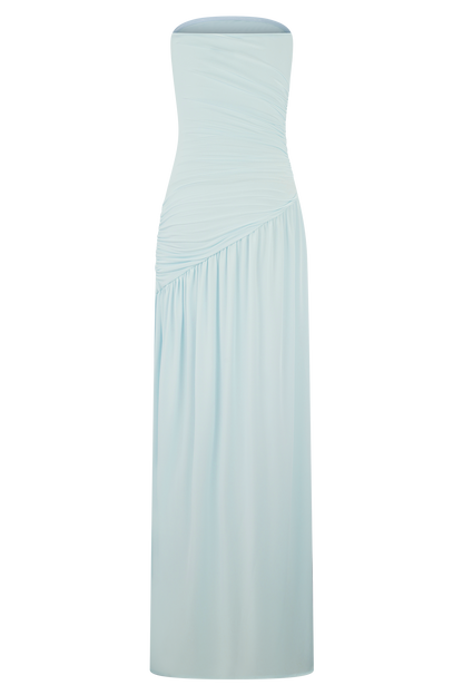 Robe Maxi Slinky Sans Bretelles Bex avec Fente - Bleu Clair