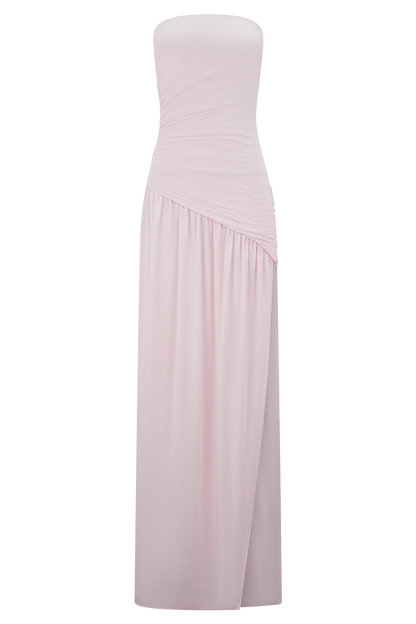 Robe Maxi Slinky Sans Bretelles Bex avec Fente - Rose Pâle