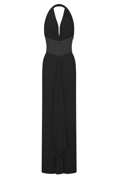 Robe Maxi Bonnie en Mousseline et Dentelle - Noir