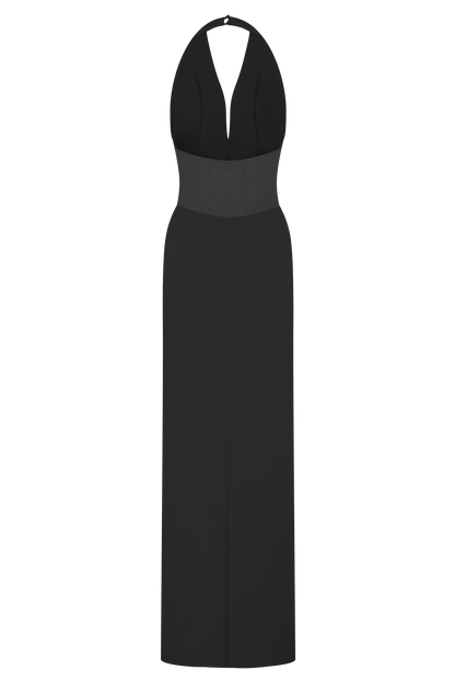 Robe Maxi Bonnie en Mousseline et Dentelle - Noir