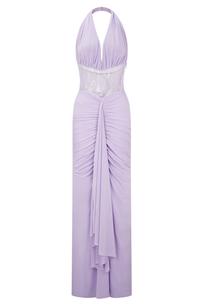 Bonnie Robe Maxi en Mousseline et Dentelle - Lilas