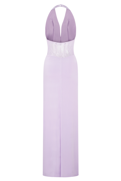 Bonnie Robe Maxi en Mousseline et Dentelle - Lilas