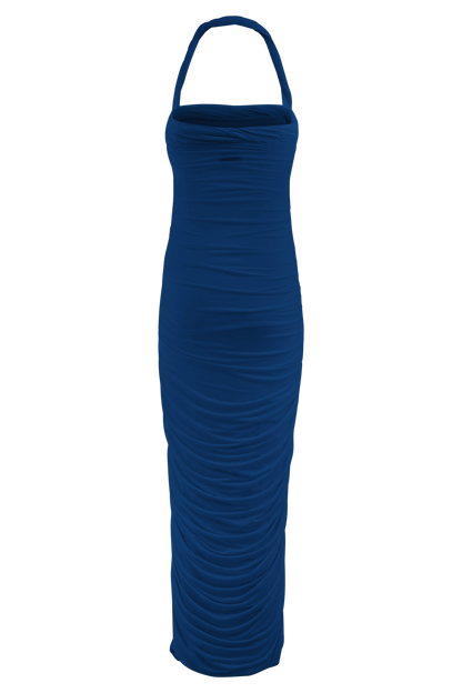 Robe midi à col montant et plis Camila - Cobalt