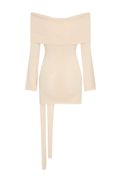 Mini-robe en tricot à nouer avec épaules dénudées Camryn - Crème Marle