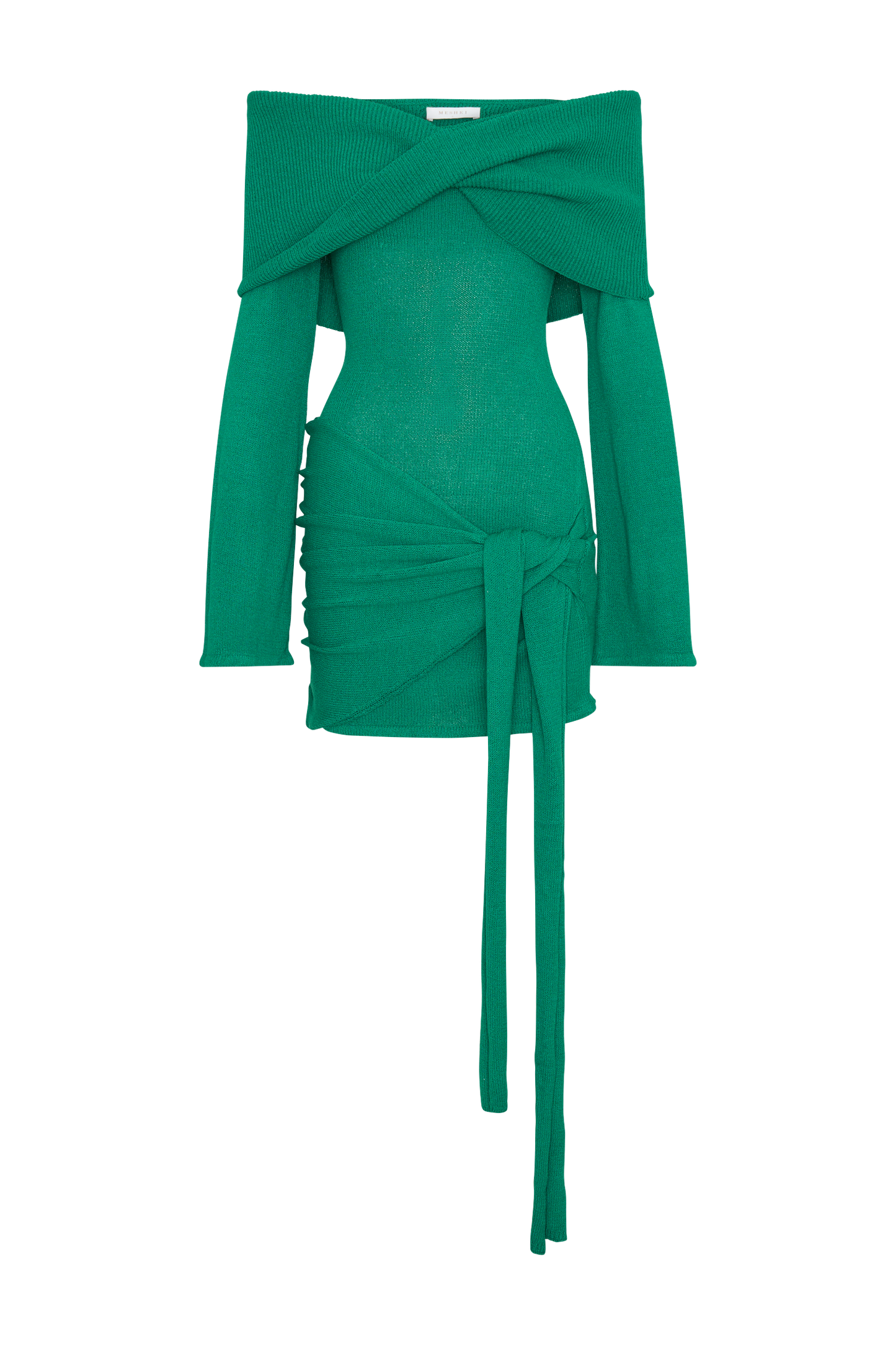 Mini-robe en jersey côtelé à épaules dénudées avec lacet - Vert