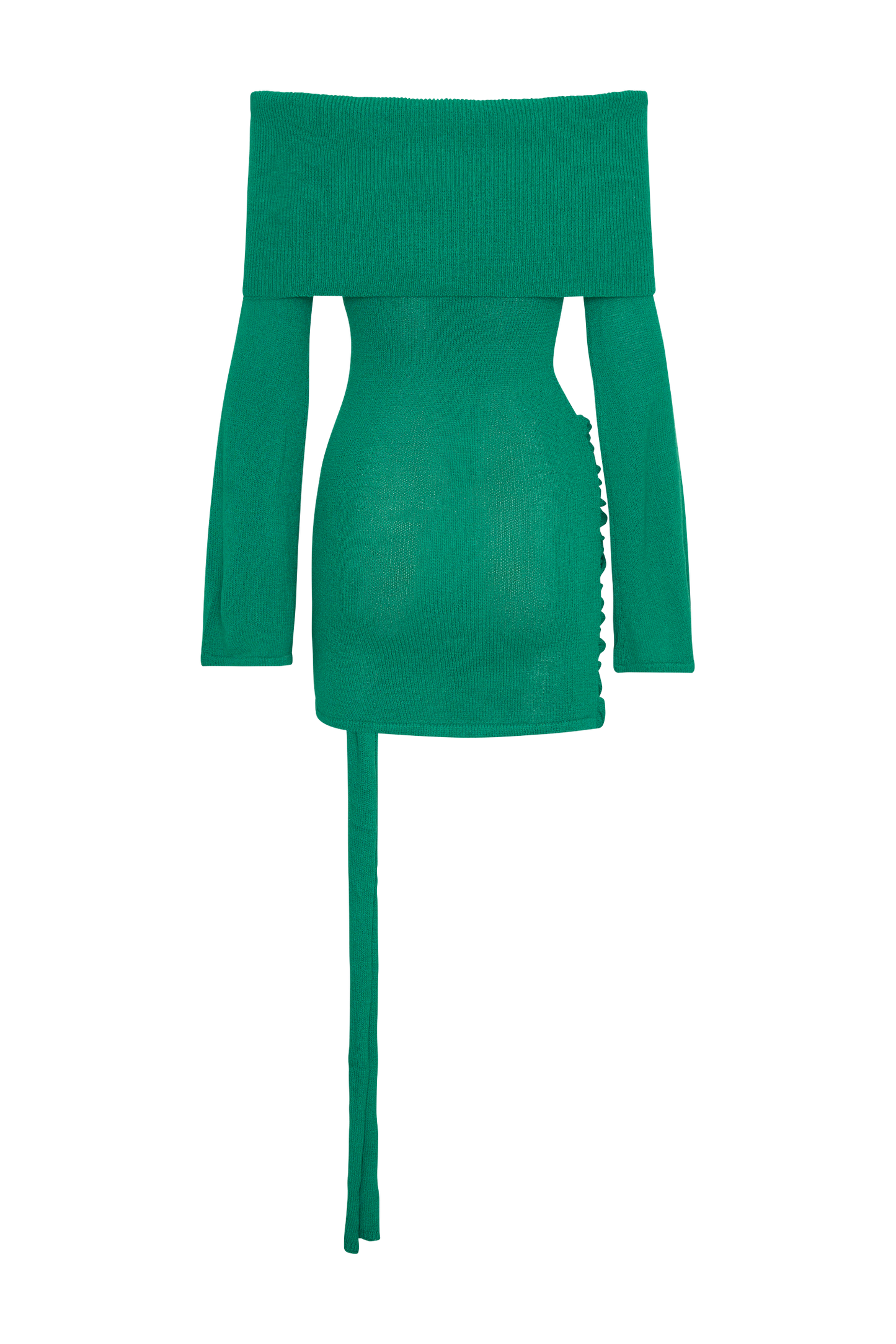 Mini-robe en jersey côtelé à épaules dénudées avec lacet - Vert