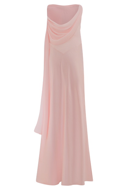 Robe Maxi Carah en Satin et Chiffon - Rose Pâle
