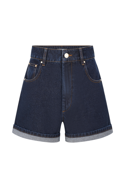 Shorts en jean à revers Carlene - Bleu indigo